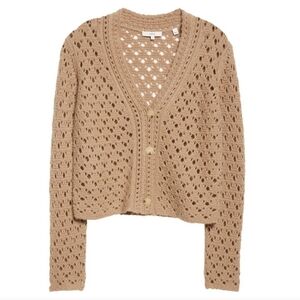 Vince Wool Cashmere Crochet Cardigan Sweater in Amber Light Tan Women's Small